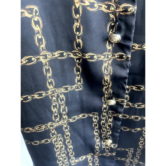 Phardi European Satin Black Button Down Blouse Chains Equestrian Formal Office 8 - Picture 6 of 12